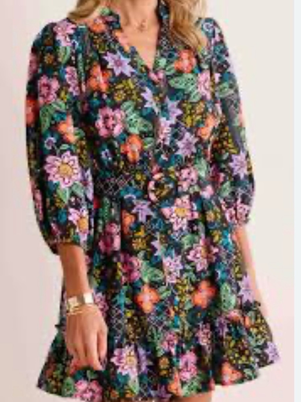 Avara Elena Floral V-Neck Tiered Mini Dress - Multi Floral